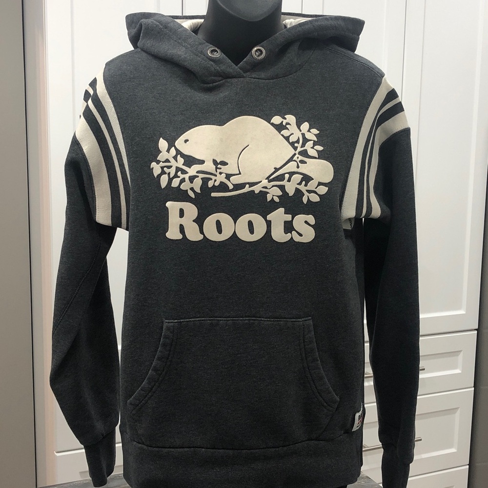 🦫Roots Grey Hoodie – Women’s Small – Classic Beaver Logo &  Striped Sleeves